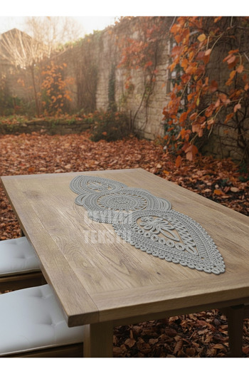 Çt Çeyizci Tekstil French Lace Detailed Single Runner, Table Top Runner, Tablecloth Runner