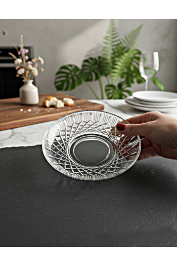 DECOSTYLE Ajda Laurel Decorated Hand-Cut 6 Piece Glass Tea Plate