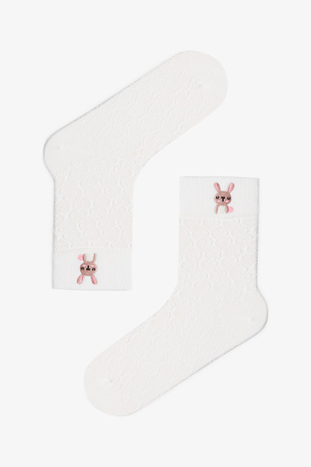 Penti 3 Pairs of Cotton Self-Patterned Rabbit Embroidered Socks