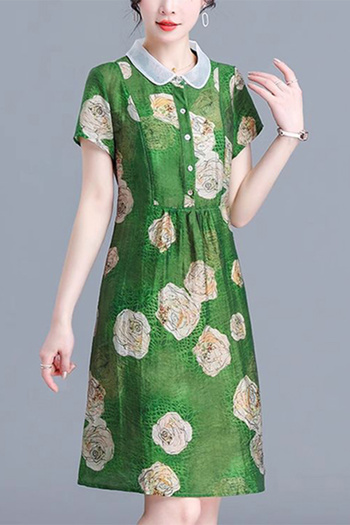 dorbe floral pattern green color women a-line summer wear dress