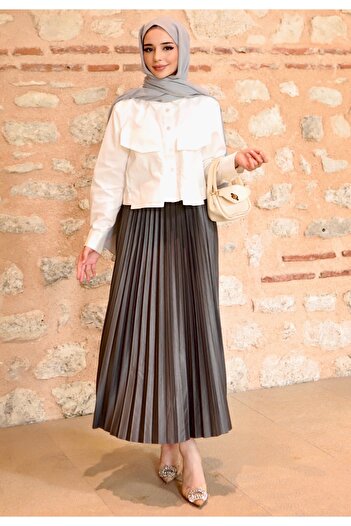 Miyalon Hijab Leather Look Γυναικεία πλισέ φούστα