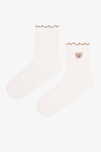 Penti 2 Pairs Cotton Bear Embroidered Ruffle Socks