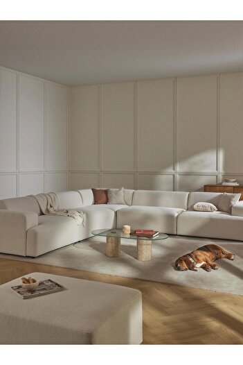 S Home Design Concept Molly 5 Modül Köşe Koltuk, Kırık Beyaz Keten 290x290 cm
