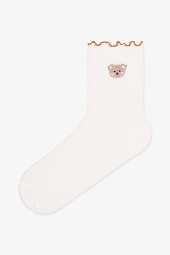 Penti 2 Pairs Cotton Bear Embroidered Ruffle Socks