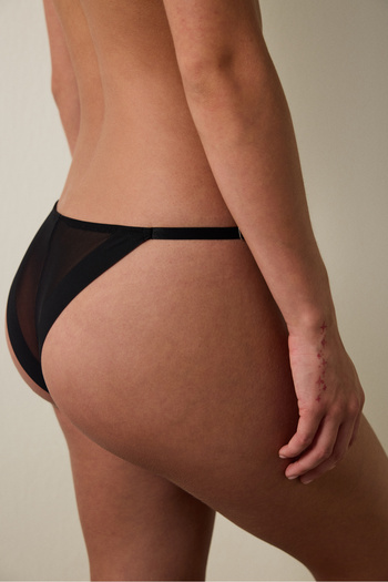 Penti Black Low Waist Mesh Brazilian Panties