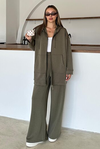Olcay Premium Fabric Sweat Pants Set Khaki 9370-Tk