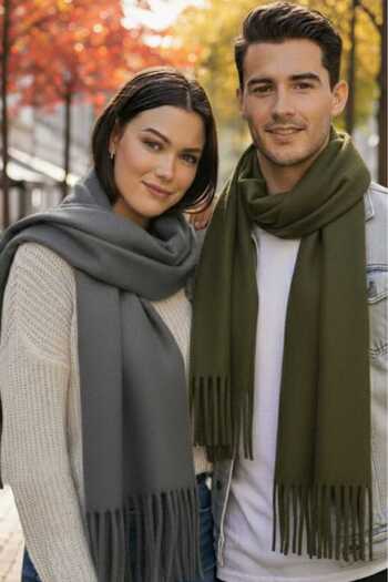 Trenderrs Unisex Soft Textured Tasseled Winter Boucle Scarf Shawl Set of 2