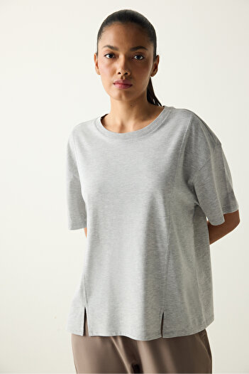 Penti Gray Crew Neck Stitching Detailed T-Shirt
