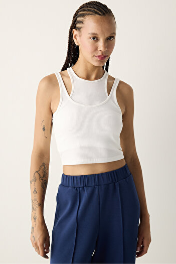Penti Double Layer White Ribbed Top Design