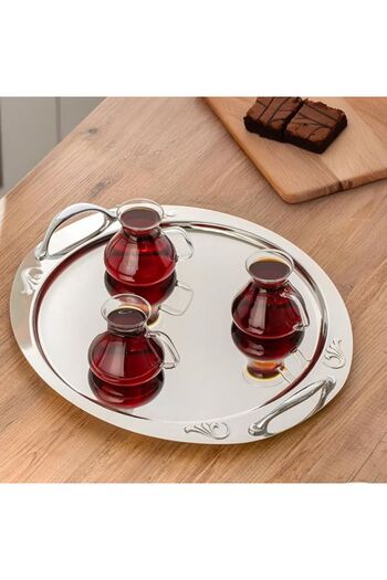 Özkent Large Size Snowdrop Tea Tray - Steel