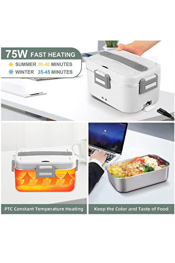 fulina 3 IN1 Electric Lunch Box Food Heater,Faster Heated,Leak Proof,with Stainless Fork Spoon,White