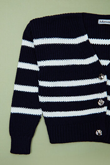 Fulla Moda Striped Buttoned Girls' Knit Cardigan