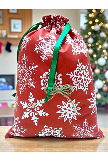 Armada Christmas Themed Snowflake Fabric Gift Bag – Red, White (25X35 cm)