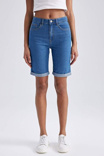 DeFacto Regular Waist Folded Leg Jeans Bermuda A1958ax23sm