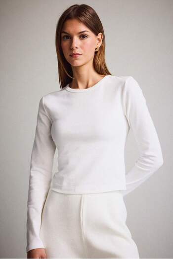 DeFacto Coool Fitted Basic Unifarben Rippen Langarm-T-Shirt in Weiß E7797AX25SP
