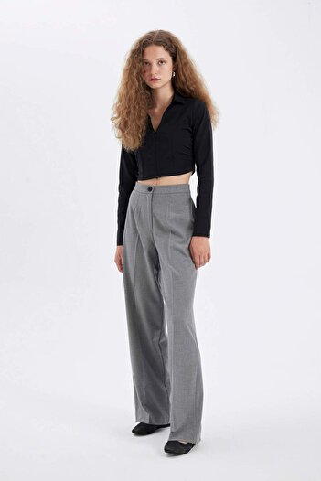 DeFacto Standart Boy Kumaş Palazzo Pantolon Wide Leg Geniş Bol Paça Basic Düz Yüksek Bel C6402AX24AU