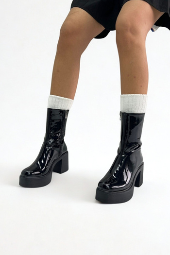 inizio Black Patent Leather Women's Platform Boots Hl2011