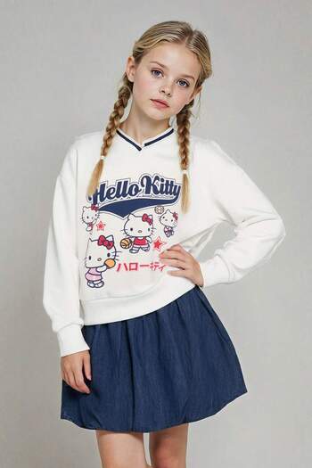 DeFacto Детска блуза Hello Kitty с широка кройка и V-образно деколте F5365A825AU