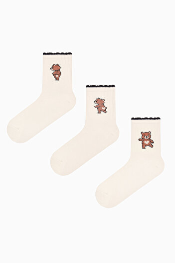 Penti 3 Pairs Cotton Teddy Bear Patterned Socks