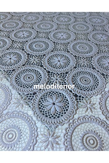 SALMAN Transparent Coating Star Lace Embroidery Motif Cream Non-Slip Pvc Oilcloth Tablecloth