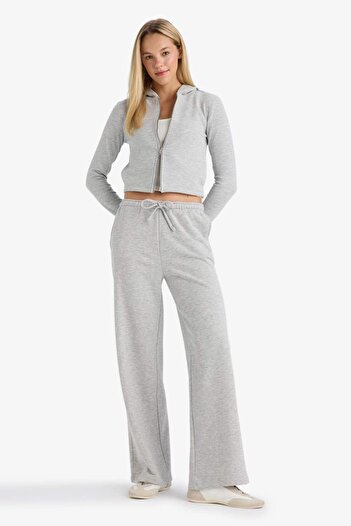 DeFacto Okul Straight Fit Elastic Waist Sweatpants Long Length Lace up Basic Plain D6667Ax24Wn