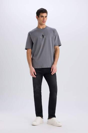 DeFacto Oversize Fit Crew λαιμόκοψη με εμπριμέ κοντομάνικο μπλουζάκι C7162AX24SM