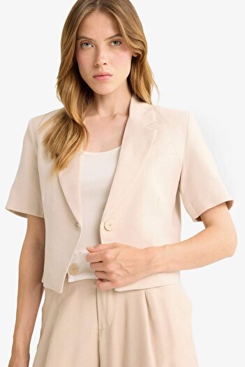 DeFacto Cropped Fit Jacket Collar Blazer Jacket F9119Ax25Sm