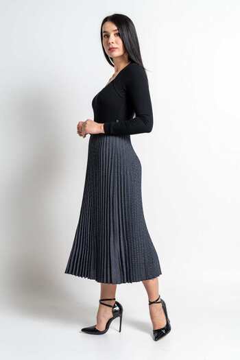 Nichii Pleated Long Sleeve Midi Dress