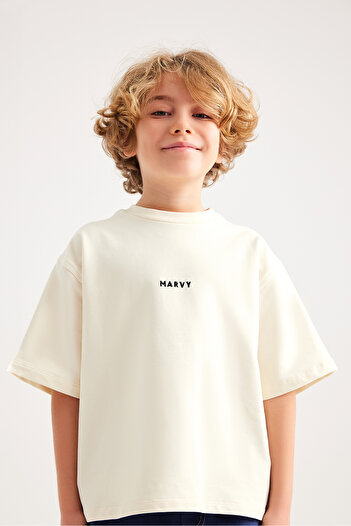 Marvy Ekru Nakış Detaylı Oversize Tshirt