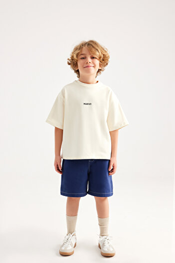 Marvy Ekru Nakış Detaylı Oversize Tshirt