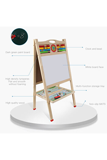 RCO Wooden writing board, magnetic, double-sided, counter, clock and stand, 81x41 cm, WD3010
