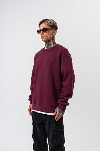 Respire Ανδρικό φούτερ με λεπτομέρεια κειμένου Basic Oversize Cherry