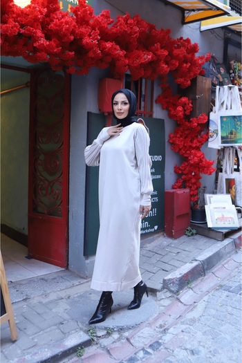 NİSUM MODA Glitter Balloon Sleeve Mercerized Dress