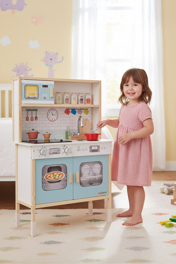 ROZİTOYS Ledli Ahşap Oyuncak Mutfak ~ Montessori Mutfak, Çocuk Mutfağı, Hediye Halı DBG102