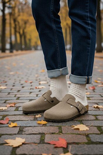 Neon Shoes Oslo Women's Cork Sole Winter Casual Comfortable Sabo Home Slippers with Closed Front Felt