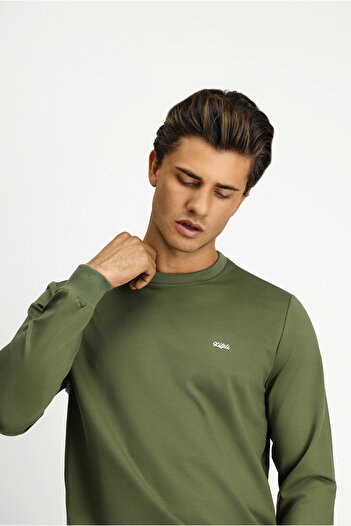 Kiğılı Bisiklet Yaka Regular Fit Nakışlı Pamuklu Sweatshirt