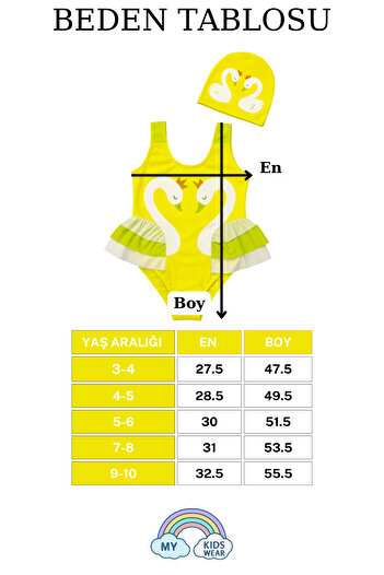 My Kids Wear Elegant Swan Print Three Layers Ruffle Detailed Boned Girls' Swimsuit
