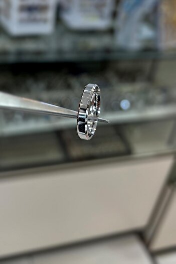 Erer Gümüş Gümüş 4 mm düz klasik yanı kesik alyans söz nişan erkek kadın yüzük