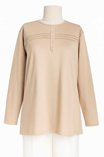 Nacar Moda Women's Lycra Mid-Age and Older Four Seasons Cream Mother Combed Cotton Blouse New Season Striped