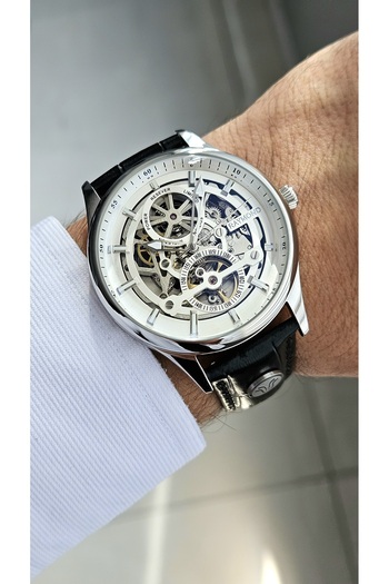 Raymond Rym-280267 Men's Skeleton Automatic Watch Ss-Bk-W