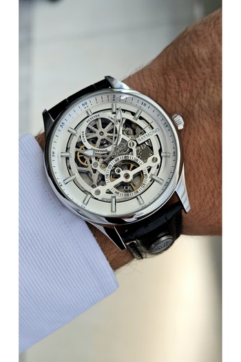 Raymond Rym-280267 Men's Skeleton Automatic Watch Ss-Bk-W