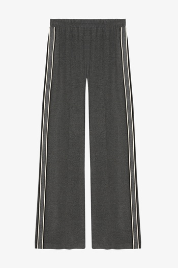 Quzu Striped Elastic Waist Wide Leg Trousers Dark Gray