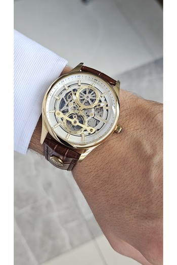 Raymond Rym-280267 Men's Skeleton Automatic Watch Gold-Brw-W