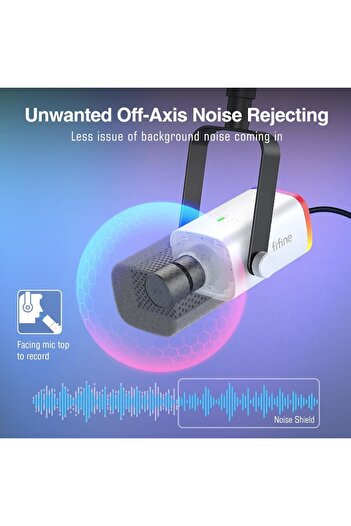 Fifine Professional AM8 Microphone with Boom Arm, USB/XLR Connectivity, RGB Lights, White