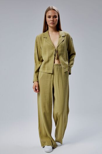 Bolivente Light Khaki Elastic Waist Wide Leg Trousers
