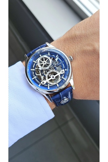 Raymond Rym-280267 Men's Skeleton Automatic Watch Ss-Bl