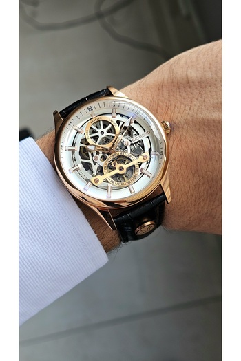 Raymond Rym-280267 Men's Skeleton Automatic Watch Rose-Bk-W