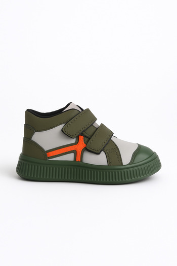 Zilvana Children's Boots Khaki Gray Orange Detailed Velcro Orthopedic Comfortable Daily Winter Shoes