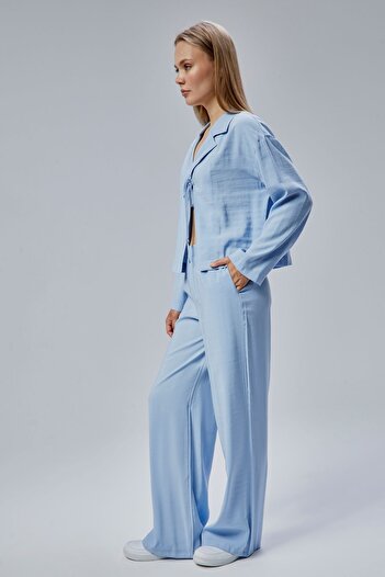 Bolivente Baby Blue Elastic Waist Wide Leg Trousers