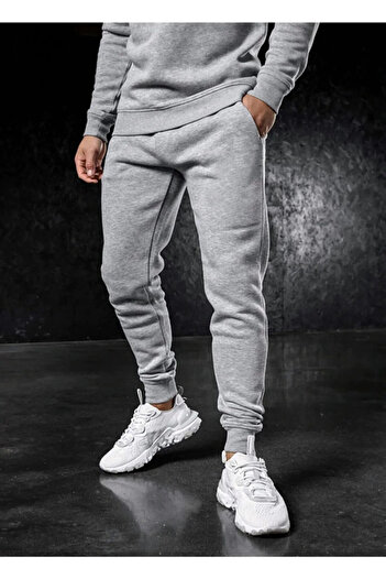 Relax family xf Ανδρικό χειμερινό αθλητικό παντελόνι Skinny Leg Jogger Grey Raster Βαμβακερό ύφασμα